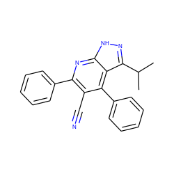 CC(C)c1n[nH]c2nc(-c3ccccc3)c(C#N)c(-c3ccccc3)c12 ZINC001772626467