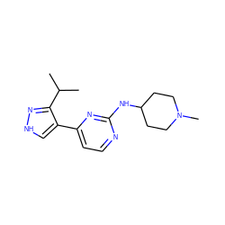 CC(C)c1n[nH]cc1-c1ccnc(NC2CCN(C)CC2)n1 ZINC000058633320