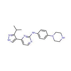 CC(C)c1n[nH]cc1-c1ccnc(Nc2ccc(N3CCNCC3)cc2)n1 ZINC000064539101