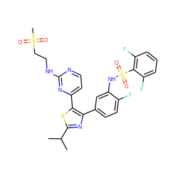 CC(C)c1nc(-c2ccc(F)c(NS(=O)(=O)c3c(F)cccc3F)c2)c(-c2ccnc(NCCS(C)(=O)=O)n2)s1 ZINC000095586821
