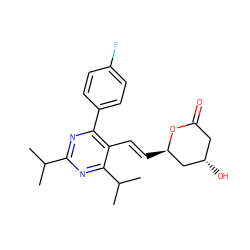 CC(C)c1nc(-c2ccc(F)cc2)c(/C=C/[C@@H]2C[C@@H](O)CC(=O)O2)c(C(C)C)n1 ZINC000027636319