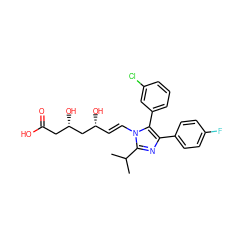 CC(C)c1nc(-c2ccc(F)cc2)c(-c2cccc(Cl)c2)n1/C=C/[C@@H](O)C[C@@H](O)CC(=O)O ZINC000013833958