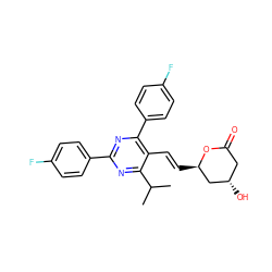 CC(C)c1nc(-c2ccc(F)cc2)nc(-c2ccc(F)cc2)c1/C=C/[C@@H]1C[C@@H](O)CC(=O)O1 ZINC000027653479