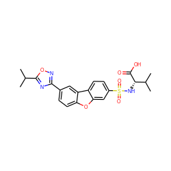 CC(C)c1nc(-c2ccc3oc4cc(S(=O)(=O)N[C@H](C(=O)O)C(C)C)ccc4c3c2)no1 ZINC000073220795