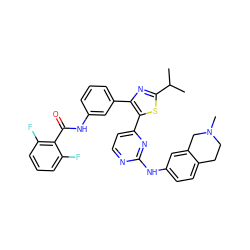 CC(C)c1nc(-c2cccc(NC(=O)c3c(F)cccc3F)c2)c(-c2ccnc(Nc3ccc4c(c3)CN(C)CC4)n2)s1 ZINC000072176233