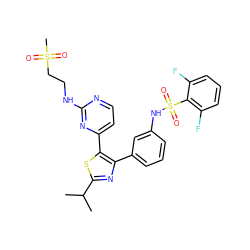 CC(C)c1nc(-c2cccc(NS(=O)(=O)c3c(F)cccc3F)c2)c(-c2ccnc(NCCS(C)(=O)=O)n2)s1 ZINC000095585983