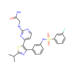 CC(C)c1nc(-c2cccc(NS(=O)(=O)c3cccc(F)c3)c2)c(-c2ccnc(NCC(N)=O)n2)s1 ZINC000095591107