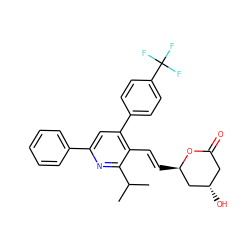 CC(C)c1nc(-c2ccccc2)cc(-c2ccc(C(F)(F)F)cc2)c1/C=C/[C@@H]1C[C@@H](O)CC(=O)O1 ZINC000027657352