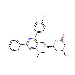 CC(C)c1nc(-c2ccccc2)nc(-c2ccc(F)cc2)c1/C=C/[C@@H]1C[C@@H](O)CC(=O)O1 ZINC000003776604