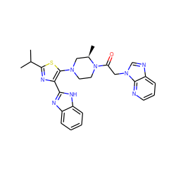 CC(C)c1nc(-c2nc3ccccc3[nH]2)c(N2CCN(C(=O)Cn3cnc4cccnc43)[C@H](C)C2)s1 ZINC000143686463