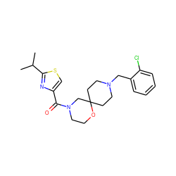 CC(C)c1nc(C(=O)N2CCOC3(CCN(Cc4ccccc4Cl)CC3)C2)cs1 ZINC000064559235