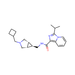 CC(C)c1nc(C(=O)NC[C@H]2[C@@H]3CN(CC4CCC4)C[C@H]23)c2ccccn12 ZINC000653792956