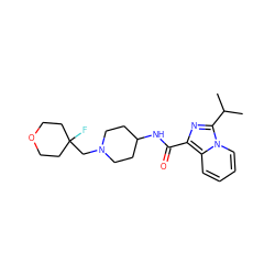 CC(C)c1nc(C(=O)NC2CCN(CC3(F)CCOCC3)CC2)c2ccccn12 ZINC000653790950