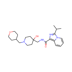 CC(C)c1nc(C(=O)NCC2(O)CCN(CC3CCOCC3)CC2)c2ccccn12 ZINC000653803796