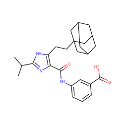 CC(C)c1nc(C(=O)Nc2cccc(C(=O)O)c2)c(CCC23CC4CC(CC(C4)C2)C3)[nH]1 ZINC000013674731