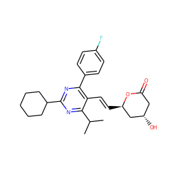 CC(C)c1nc(C2CCCCC2)nc(-c2ccc(F)cc2)c1/C=C/[C@@H]1C[C@@H](O)CC(=O)O1 ZINC000027650934