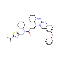 CC(C)c1nc(CN(C(=O)CC[C@@H](C2CCCCC2)N2Cc3cc(Oc4ccccc4)ccc3N=C2N)C2CCCCC2)cs1 ZINC000084712451