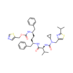 CC(C)c1nc(CN(C(=O)N[C@H](C(=O)N[C@H](CC[C@H](Cc2ccccc2)NC(=O)OCc2cncs2)Cc2ccccc2)C(C)C)C2CC2)cs1 ZINC000150604063