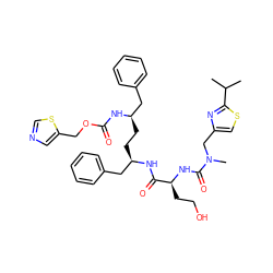 CC(C)c1nc(CN(C)C(=O)N[C@@H](CCO)C(=O)N[C@H](CC[C@H](Cc2ccccc2)NC(=O)OCc2cncs2)Cc2ccccc2)cs1 ZINC000150604121