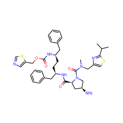 CC(C)c1nc(CN(C)C(=O)N2C[C@@H](N)C[C@H]2C(=O)N[C@H](CC[C@H](Cc2ccccc2)NC(=O)OCc2cncs2)Cc2ccccc2)cs1 ZINC000164723564