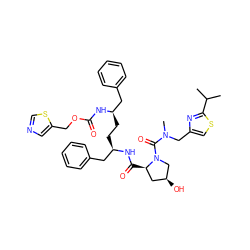 CC(C)c1nc(CN(C)C(=O)N2C[C@@H](O)C[C@H]2C(=O)N[C@H](CC[C@H](Cc2ccccc2)NC(=O)OCc2cncs2)Cc2ccccc2)cs1 ZINC000164741889