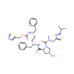 CC(C)c1nc(CN(C)C(=O)N2C[C@H](O)C[C@H]2C(=O)N[C@@H](CC[C@@H](Cc2ccccc2)NC(=O)OCc2cncs2)Cc2ccccc2)cs1 ZINC000164708732
