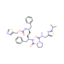 CC(C)c1nc(CN(C)C(=O)N2CCC[C@@H]2C(=O)N[C@H](CC[C@H](Cc2ccccc2)NC(=O)OCc2cncs2)Cc2ccccc2)cs1 ZINC000164709304