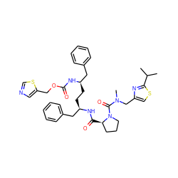 CC(C)c1nc(CN(C)C(=O)N2CCC[C@H]2C(=O)N[C@H](CC[C@H](Cc2ccccc2)NC(=O)OCc2cncs2)Cc2ccccc2)cs1 ZINC000164709187