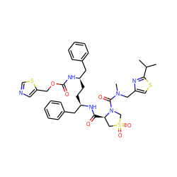 CC(C)c1nc(CN(C)C(=O)N2CS(=O)(=O)C[C@H]2C(=O)N[C@H](CC[C@H](Cc2ccccc2)NC(=O)OCc2cncs2)Cc2ccccc2)cs1 ZINC000164708849