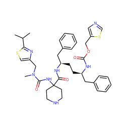 CC(C)c1nc(CN(C)C(=O)NC2(C(=O)N[C@H](CC[C@H](Cc3ccccc3)NC(=O)OCc3cncs3)Cc3ccccc3)CCNCC2)cs1 ZINC000261159989