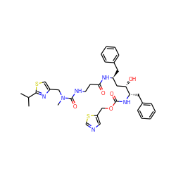 CC(C)c1nc(CN(C)C(=O)NCCC(=O)N[C@@H](Cc2ccccc2)C[C@H](O)[C@H](Cc2ccccc2)NC(=O)OCc2cncs2)cs1 ZINC000027656982