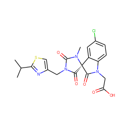 CC(C)c1nc(CN2C(=O)N(C)[C@]3(C2=O)C(=O)N(CC(=O)O)c2ccc(Cl)cc23)cs1 ZINC000084706709