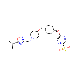 CC(C)c1nc(CN2CCC(O[C@H]3CC[C@H](Oc4cnc(S(C)(=O)=O)cn4)CC3)CC2)no1 ZINC000473086059