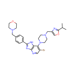 CC(C)c1nc(CN2CCN(c3c(Br)cnc4nc(-c5ccc(CN6CCOCC6)cc5)[nH]c34)CC2)co1 ZINC000049777128