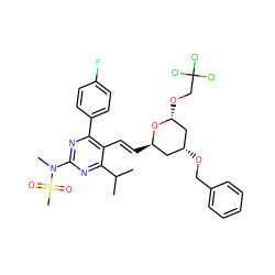 CC(C)c1nc(N(C)S(C)(=O)=O)nc(-c2ccc(F)cc2)c1/C=C/[C@@H]1C[C@@H](OCc2ccccc2)C[C@@H](OCC(Cl)(Cl)Cl)O1 ZINC000165094098