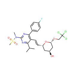 CC(C)c1nc(N(C)S(C)(=O)=O)nc(-c2ccc(F)cc2)c1/C=C/[C@H]1C[C@H](O)C[C@@H](OCC(Cl)(Cl)Cl)O1 ZINC001772593659