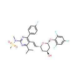 CC(C)c1nc(N(C)S(C)(=O)=O)nc(-c2ccc(F)cc2)c1/C=C/[C@H]1C[C@H](O)C[C@@H](Oc2c(F)cc(F)cc2F)O1 ZINC001772617806