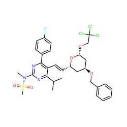 CC(C)c1nc(N(C)S(C)(=O)=O)nc(-c2ccc(F)cc2)c1/C=C/[C@H]1C[C@H](OCc2ccccc2)C[C@@H](OCC(Cl)(Cl)Cl)O1 ZINC001772643793