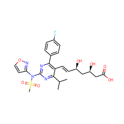 CC(C)c1nc(N(c2ccon2)S(C)(=O)=O)nc(-c2ccc(F)cc2)c1/C=C/[C@@H](O)C[C@@H](O)CC(=O)O ZINC000014978013