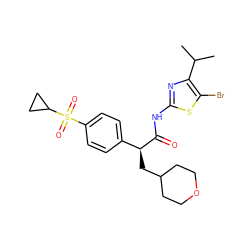 CC(C)c1nc(NC(=O)[C@@H](CC2CCOCC2)c2ccc(S(=O)(=O)C3CC3)cc2)sc1Br ZINC000049807707