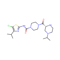 CC(C)c1nc(NC(=O)N2CCN(C(=O)[C@H]3CN(C(C)C)CCN3)CC2)sc1Cl ZINC000653687654