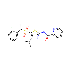 CC(C)c1nc(NC(=O)c2ccccn2)sc1S(=O)(=O)[C@@H](C)c1ccccc1Cl ZINC000222983630