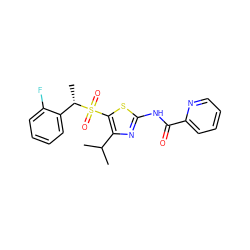 CC(C)c1nc(NC(=O)c2ccccn2)sc1S(=O)(=O)[C@@H](C)c1ccccc1F ZINC000198919546