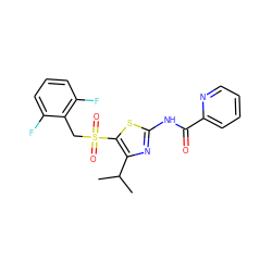 CC(C)c1nc(NC(=O)c2ccccn2)sc1S(=O)(=O)Cc1c(F)cccc1F ZINC000198918106