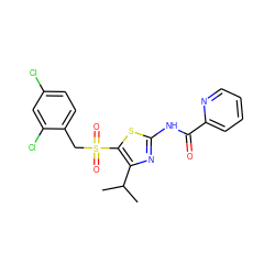 CC(C)c1nc(NC(=O)c2ccccn2)sc1S(=O)(=O)Cc1ccc(Cl)cc1Cl ZINC000198928718