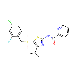 CC(C)c1nc(NC(=O)c2ccccn2)sc1S(=O)(=O)Cc1ccc(Cl)cc1F ZINC000198928698