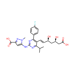 CC(C)c1nc(Nc2cc(C(=O)O)nn2C)nc(-c2ccc(F)cc2)c1/C=C/[C@@H](O)C[C@@H](O)CC(=O)O ZINC000014978044