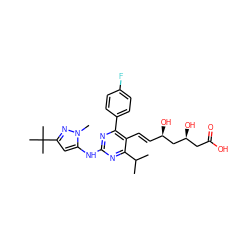 CC(C)c1nc(Nc2cc(C(C)(C)C)nn2C)nc(-c2ccc(F)cc2)c1/C=C/[C@@H](O)C[C@@H](O)CC(=O)O ZINC000014978025