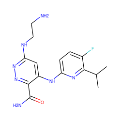 CC(C)c1nc(Nc2cc(NCCN)nnc2C(N)=O)ccc1F ZINC000169308343