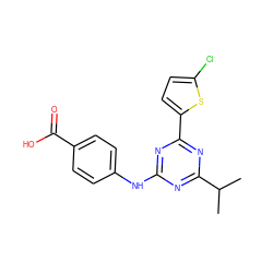 CC(C)c1nc(Nc2ccc(C(=O)O)cc2)nc(-c2ccc(Cl)s2)n1 ZINC000209144861